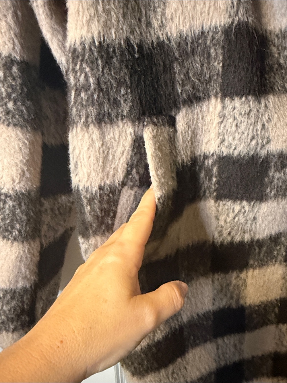 ONLY Beige and Brown Checked Long Peacoat with Wide Lapel - Picture 4 of 6